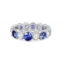 Shop Fine Quality Made To Order Round Bezel Set Diamond & Blue Sapphire Eternity Style Wedding & Anniversary Rings