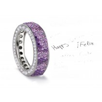 Made to Order French pave Set Brilliant Cut Round Diamonds & Purple Sapphires Eternity Rings & Bands