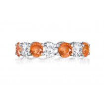 Precision Set Shared Prong Set Round Diamond & Orange Sapphire Eternity Bands