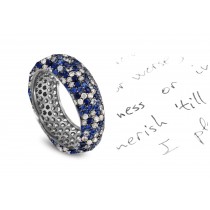 Magnificent: MicropavéSprinkled Velvety Blue Sapphire & Circular Cut Diamond Eternity Band