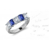 Emerald Cut Sapphire & Diamond 5 Stone Band