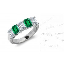 Exceptional: 7 Stone Emerald Cut Emerald & Emerald Cut Diamond Ring in Platinum