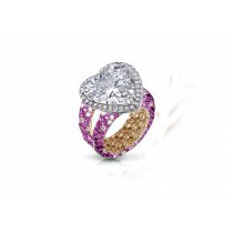 Halo Heart Diamond Ring with Diamonds & Pink Sapphires in Gold or Platinum