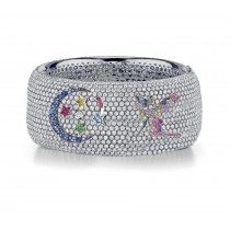 Delicate French pavee Sparkling Brilliant-Cut Round Diamonds & Vivid Multi-Colored Precious Stones Eternity Rings & Bands Featuring Fairy, Moon & Stars
