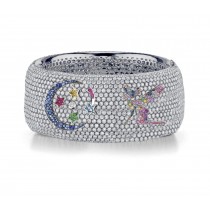 Delicate French pavee Sparkling Brilliant-Cut Round Diamonds & Vivid Multi-Colored Precious Stones Eternity Rings & Bands Featuring Fairy, Moon & Stars