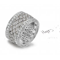 Vibrant & Rich Style: A A Diamond Band Encrusted with Diamonds & Metal Mesh Frames in Center & Bead Set Diamond Border