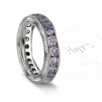 Purple Diamond Engraved Wedding Bands