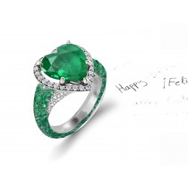 Made to Order Micro Pave Halo Round Diamonds & Heart Shaped Emerald Rings