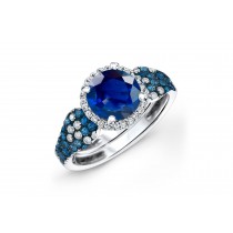 Made To Order Rings Featuring Delicate French Halo Pave Diamonds & Vivid Blue Sapphires