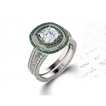 Made To Order Delicate Micro Pave Halo Vivid Green Emerald & Diamond Engagement Rings