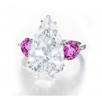Pear-Shaped Diamond & Heart Pink Sapphire Three Stone Engagement and Right Hand Rings