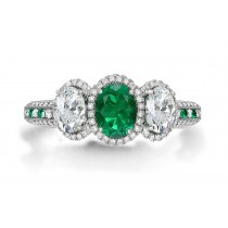 Latest Collection: Delicate Halo Micropave Side Accents Green Emeralds & Diamonds Engagement Rings