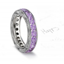 Sleek New Purple Sapphire Engraved Wedding Bands