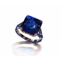 Ring with Blue Sapphire & Pave Set Blue Sapphires in Gold or Platinum