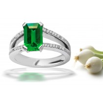 Gifted Goldsmith: Pave Set Diamond Split Shank Emerald Cut Emerald & Diamond Ring