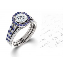 Vibrant Blue Sapphires and Diamonds Halo Micropave Engagement Rings With Vivid Colored Gemstone Accents