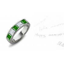 Love: Five Stone Princess Cut Emerald & Diamond Mens Band in Platinum & 14k White Gold All Sizes