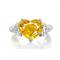 Premium Quality Unique Heart Shaped Diamonds & Yellow Sapphire Heart Three Stone Rings