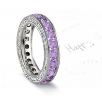 Unlimited Variety of Purple Sapphire Engraved Wedding Bands