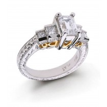 Platinum 14k Gold Hand Engraved Filigree. View Diamond Engagement Setting Matching Diamond Wedding Bands