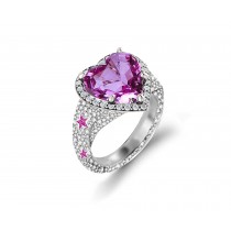 Delicate French Micro Pave Halo Rings Collection Featuring Vibrant Rainbow Colored Sapphires & Diamonds