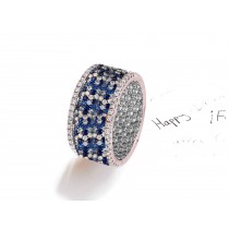 Channel & Prong Set Round Diamond & Blue Sapphire Eternity Bands