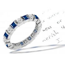 Round Diamond Square Sapphire Eternity Ring