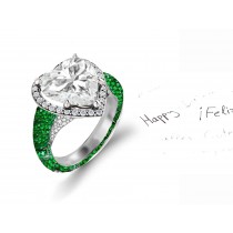 Made to Order Micro Pave Halo Round Diamonds & Heart Shaped Emerald Rings