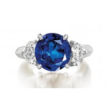 Premium Quality Unique Heart Shaped Diamonds & Blue Sapphire Round Three Stone Rings