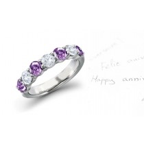 Purple Sapphire & Diamond 7 Stone Prong Set Wedding Anniversary Rings