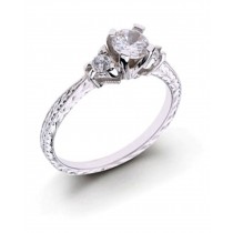 Platinum 14K Gold Hand Engraved Filigree Sapphire.View Engagement Setting Matching Diamond Wedding Bands