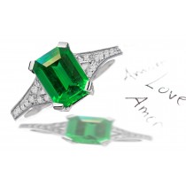 Cluster of Emeralds: Pave Set Diamond Shank Emerald Cut Emerald & Diamond Ring