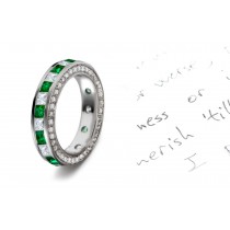 Phenomenal Gems: Princess Cut Diamond & Square Emerald Eternity Band in Gold Catching Luminous Rays of Sun