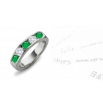 The Romance: Mens Mens Five Stone Diamond & Emerald Half Eternity Band