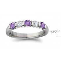 Purple Sapphire & Diamond 5 Stone Bar Set Wedding Anniversary Rings