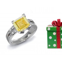 A Dramatic: Fine Designer Yellow Sapphire & Diamond Engagement Ring