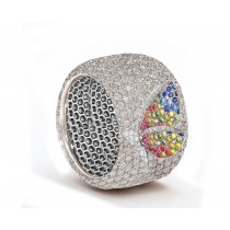 Delicate French pavee Sparkling Brilliant-Cut Round Diamonds & Vivid Multi-Colored Precious Stones Eternity Rings & Bands Featuring Butterflies, Moon & Stars