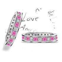 Round Pink Sapphire & Diamond Eternity Rings