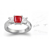 Stylish Classical: Elegant Ruby Diamond Engagement Platinum & Gold Rings