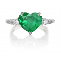 Made to Order Three Stone Rings Heart Shaped  Emerald & Pears Shaped Diamond Rings