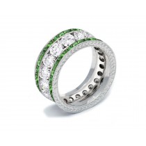 Shop Fine Quality Made To Order Round Hand Engraved Diamond & Emerald Eternity Style Wedding & Anniversary Rings