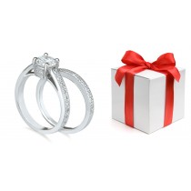 Pre-set Engagement Ring. Engagement Wedding Ring Matching Set. 