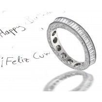 The Radiance of Stars: 14k Gold Wedding Band Nestled with Baguette Cut Diamonds Foliate Scrolls & Motifs on Sides $7550