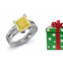 A Popular: Fine Designer Yellow Sapphire & Diamond Engagement Ring