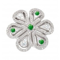 Brilliant Gold Special Design Artisan, Milgrain, Filigree Micropave, "Vibrant" Emerald, Diamond Flower Ring