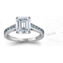 Blue & White Emerald Cut Diamond Engagement Ring