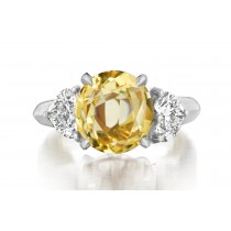 Premium Quality Unique Heart Shaped Diamonds & Yellow Sapphire Round Three Stone Rings