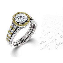 Vibrant Yellow Sapphires and Diamonds Halo Micropave Engagement Rings With Vivid Colored Gemstone Accents