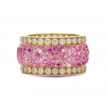 Made to Order French pave Set Brilliant Cut Round Diamonds & Pink Sapphires Eternity Rings & Bands