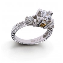 Platinum Hand Engraved Filigree diamond Solitaire, View Promise Settings